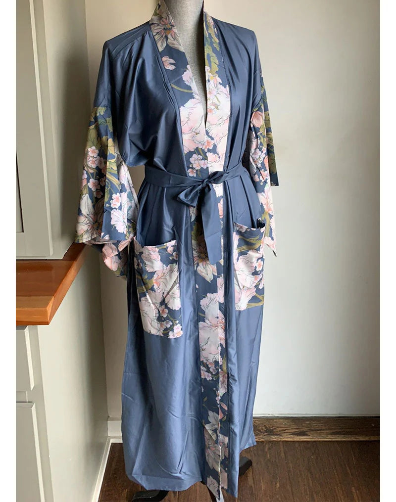 Ella - Navy Kimono Beach Lounge Cover Up