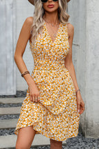 Aitana - V Neck Floral Tie Waist Dress for Women