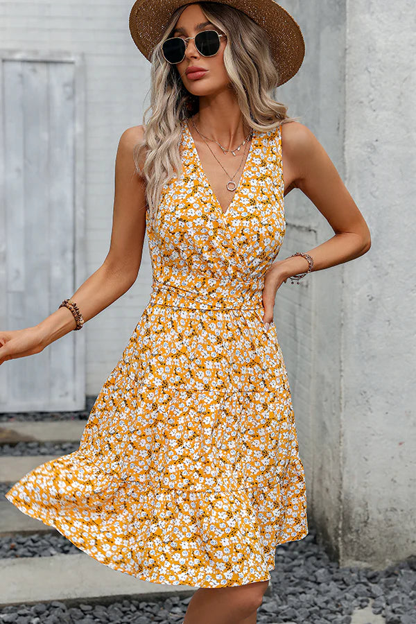 Aitana - V Neck Floral Tie Waist Dress for Women