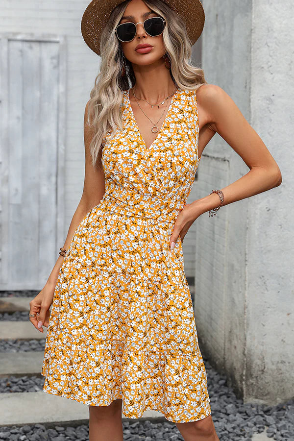 Aitana - V Neck Floral Tie Waist Dress for Women