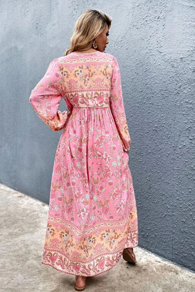 Hannah - Pink Rose Maxi Dress Elegant Style