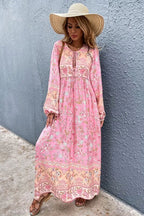 Hannah - Pink Rose Maxi Dress Elegant Style