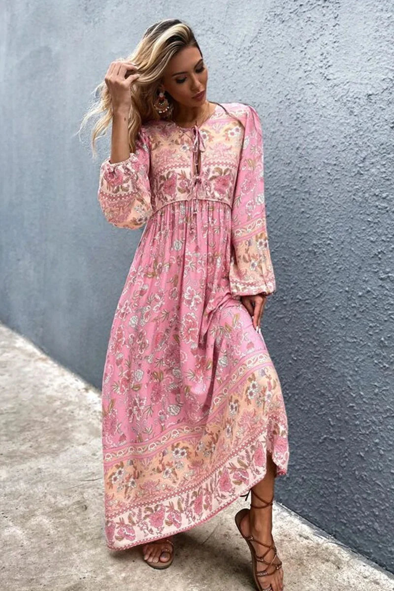 Hannah - Pink Rose Maxi Dress Elegant Style