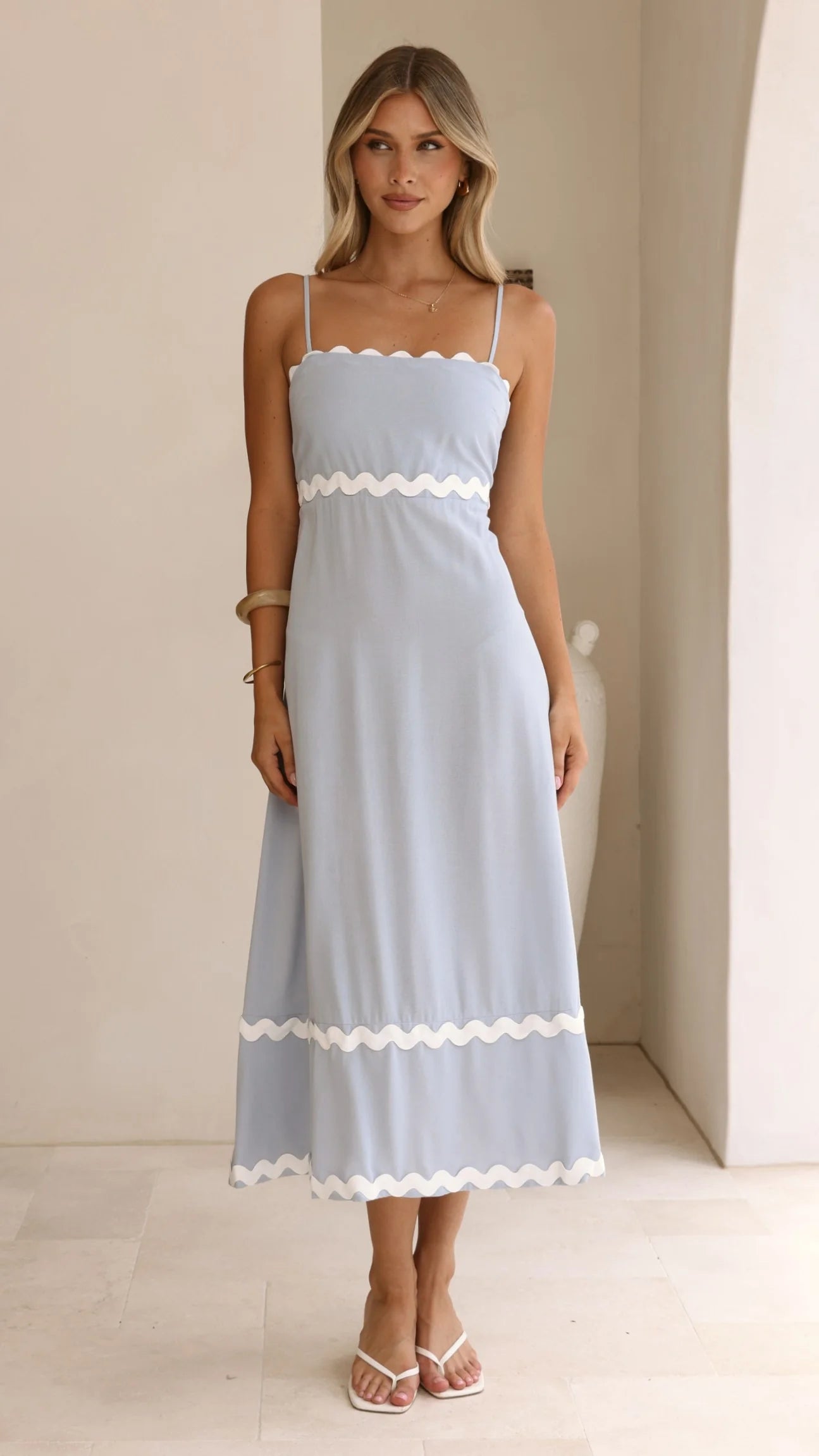 Daisy - Blue White Elegant Midi Dress for Women