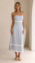 Daisy - Blue White Elegant Midi Dress for Women