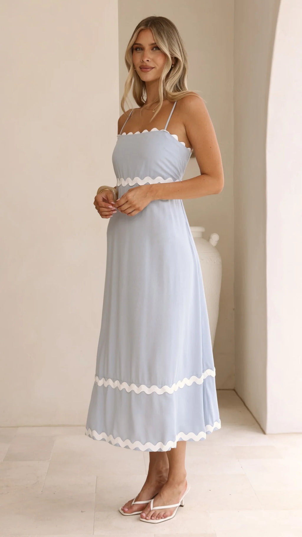 Daisy - Blue White Elegant Midi Dress for Women