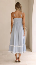 Daisy - Blue White Elegant Midi Dress for Women
