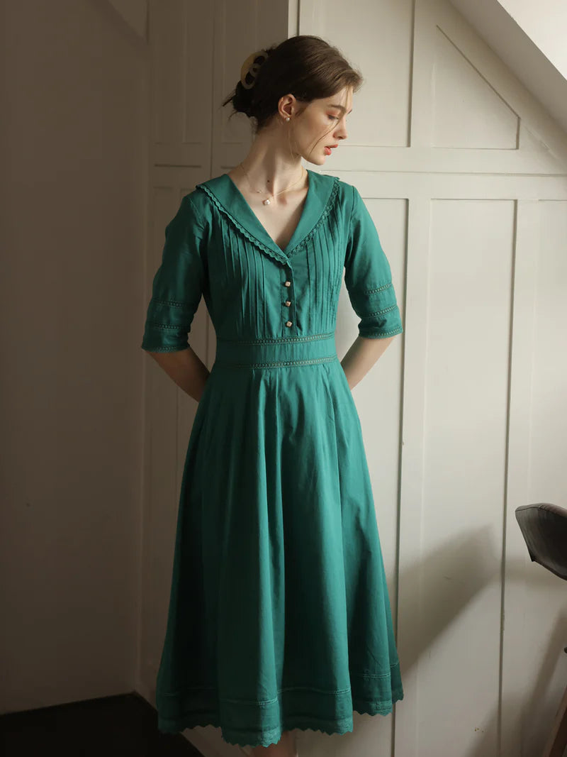 Renee - Emerald Green Midi Dress Elegant Womens Style