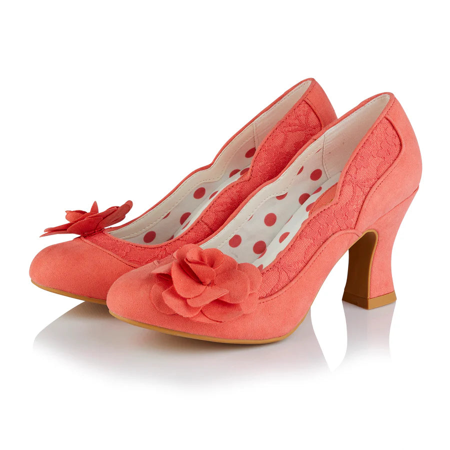 Autumn - Coral Court Shoe With Flower Trim Women