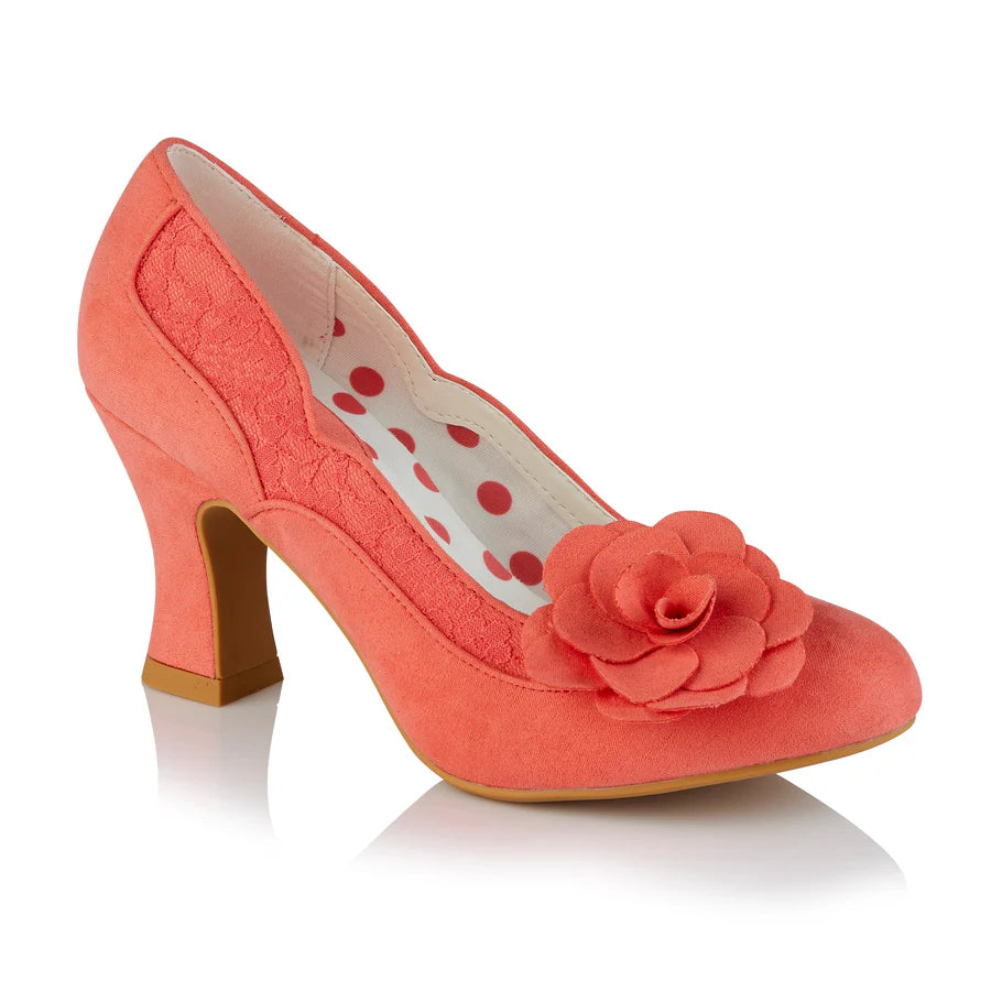Autumn - Coral Court Shoe With Flower Trim Women