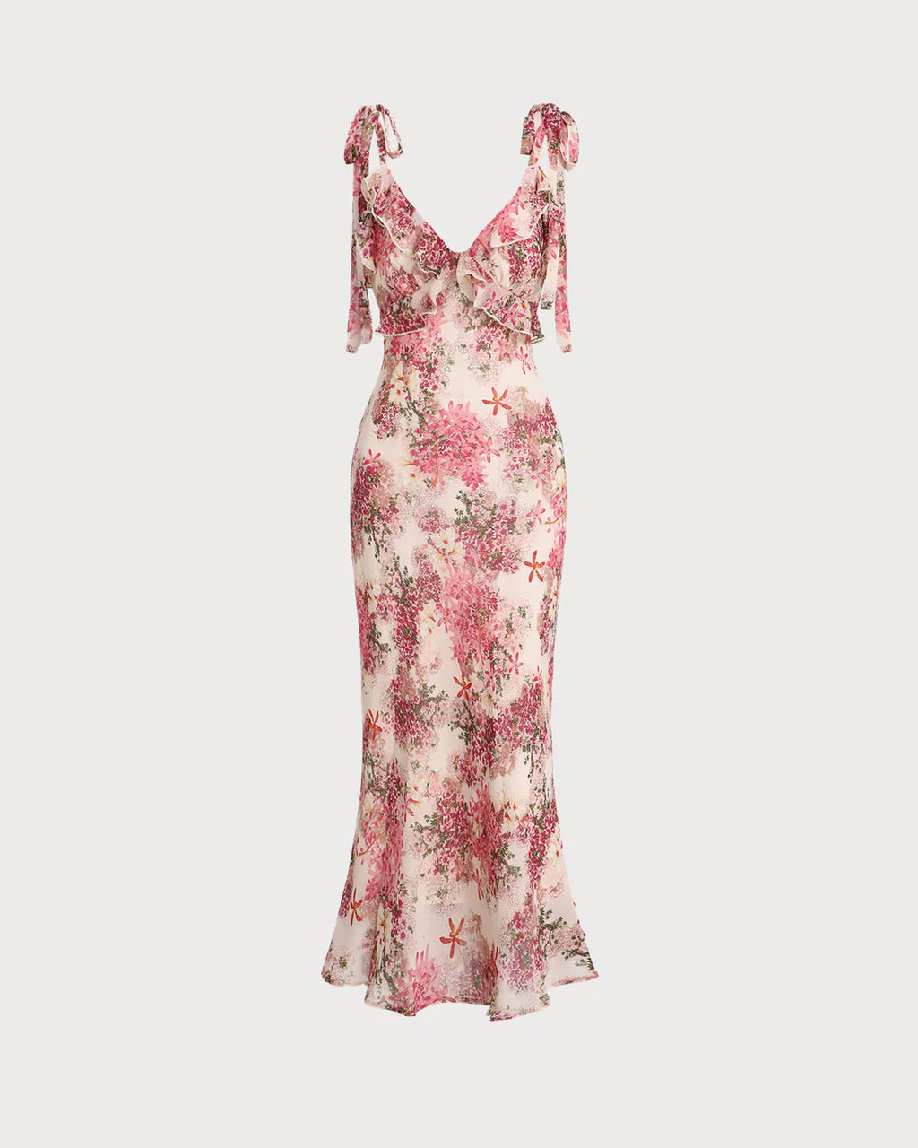Ashley - Purple Floral Ruffle Tie Strap Midi Dress
