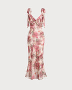 Ashley - Purple Floral Ruffle Tie Strap Midi Dress