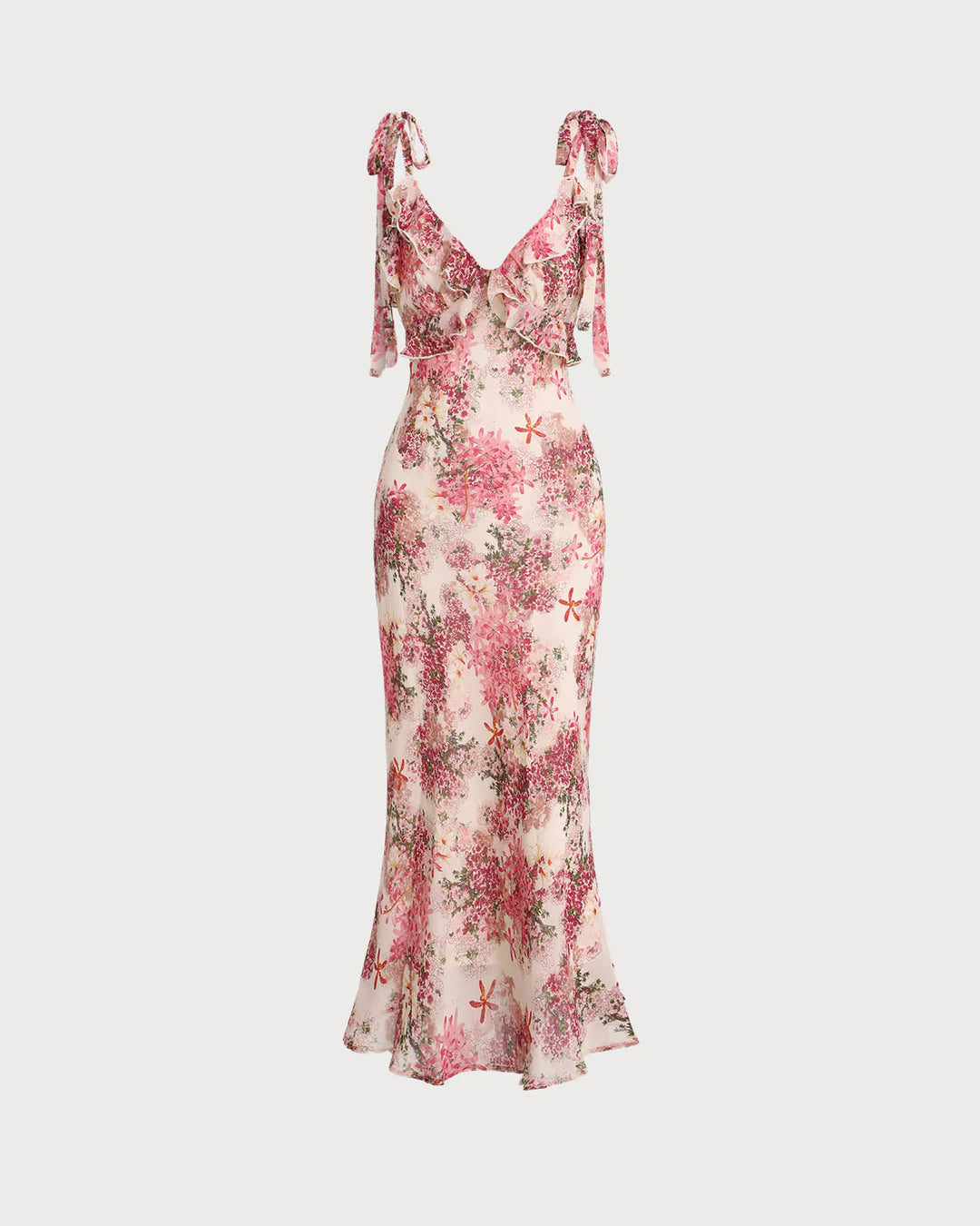 Ashley - Purple Floral Ruffle Tie Strap Midi Dress