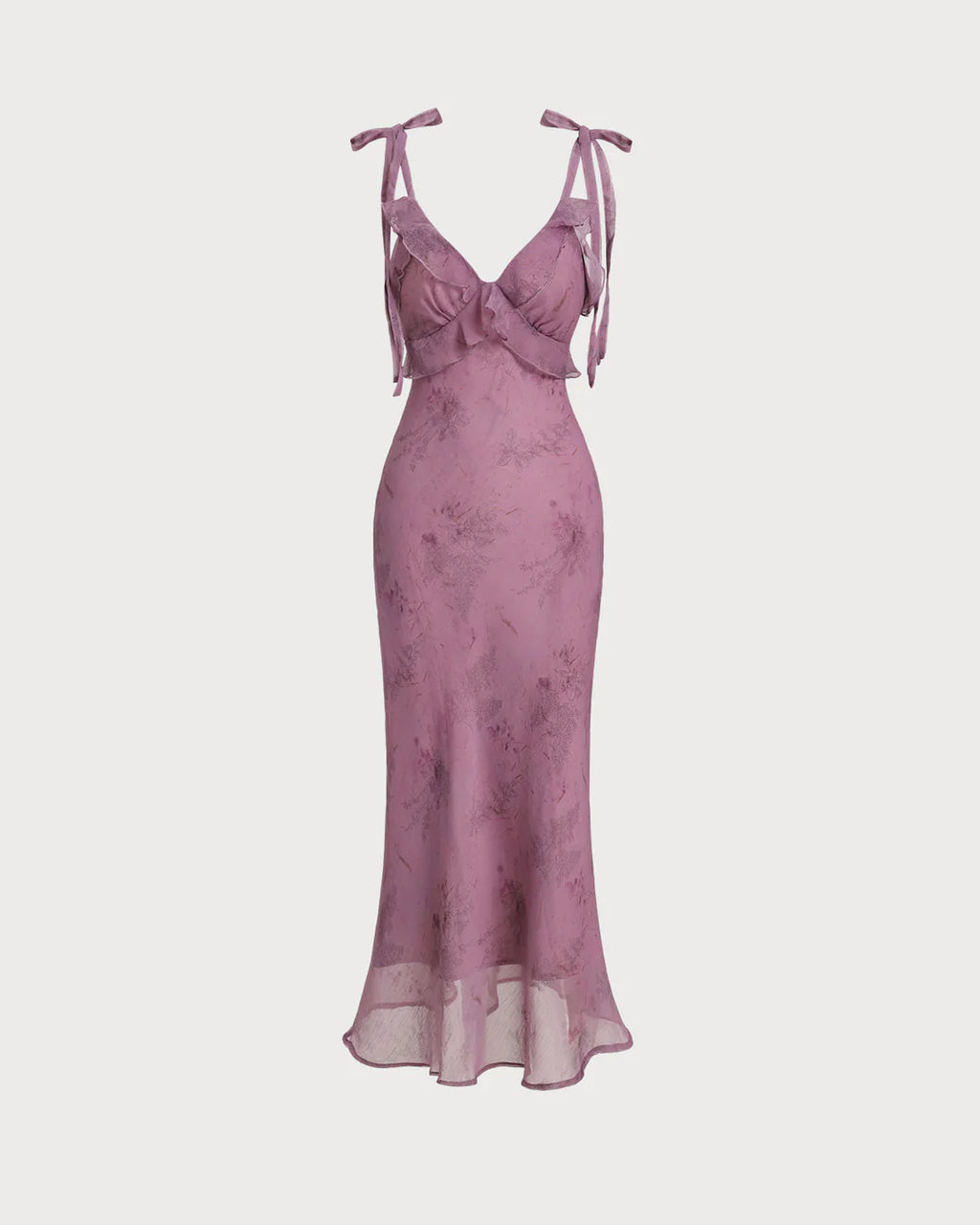 Ashley - Purple Floral Ruffle Tie Strap Midi Dress