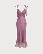 Ashley - Purple Floral Ruffle Tie Strap Midi Dress