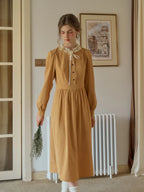 Ebony - Romantic Floral Trimmed Elegant Womens Dress