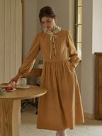 Ebony - Romantic Floral Trimmed Elegant Womens Dress