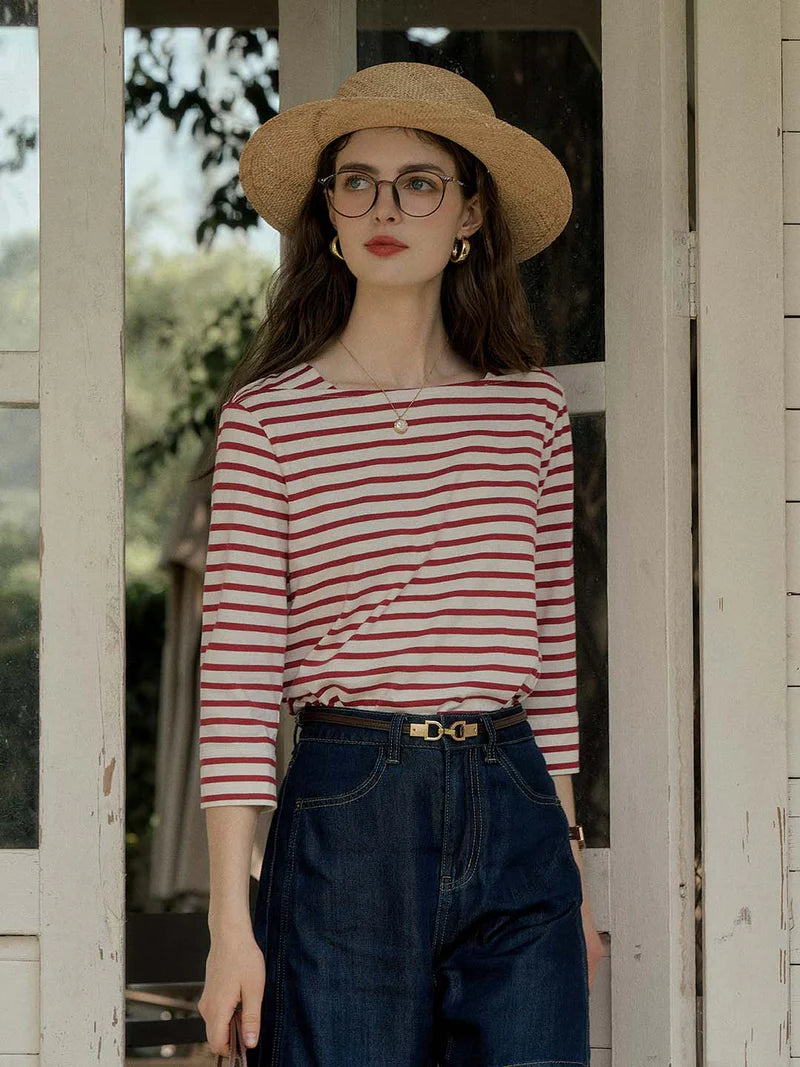 Alexia - Round Neck Striped Everyday Casual Top