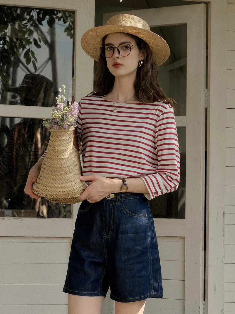 Alexia - Round Neck Striped Everyday Casual Top