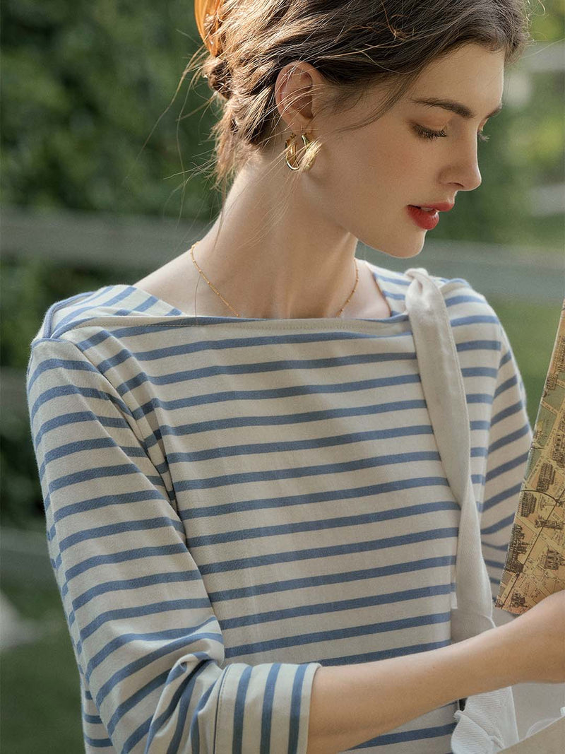 Alexia - Round Neck Striped Everyday Casual Top