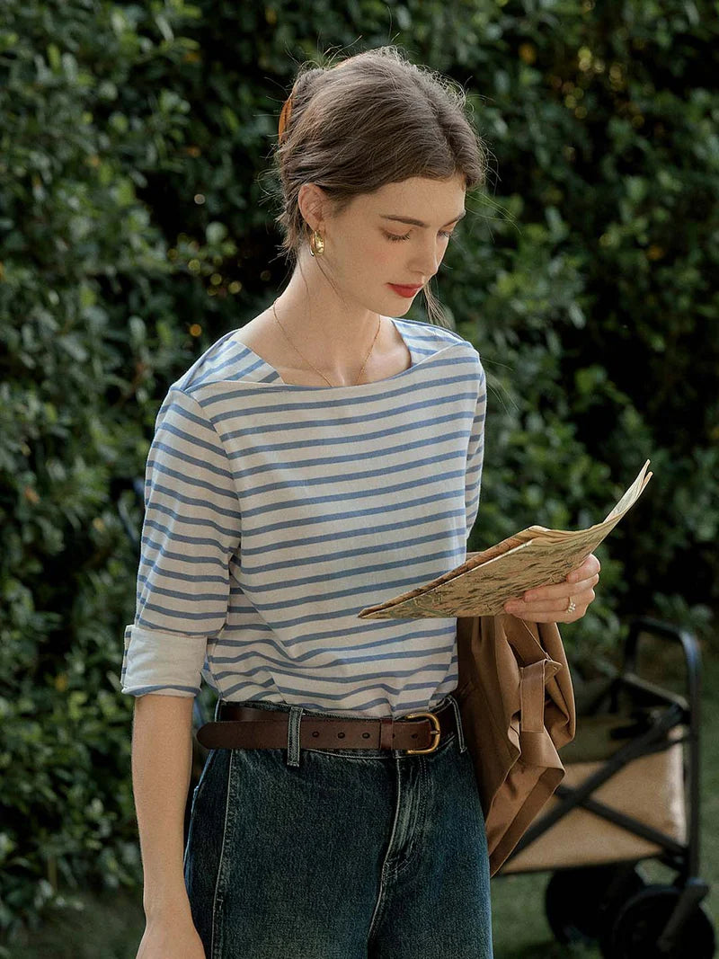 Alexia - Round Neck Striped Everyday Casual Top
