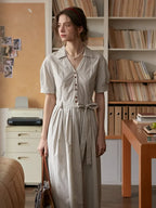 Annette - Jamie Lapel Elegant Midi Dress Women