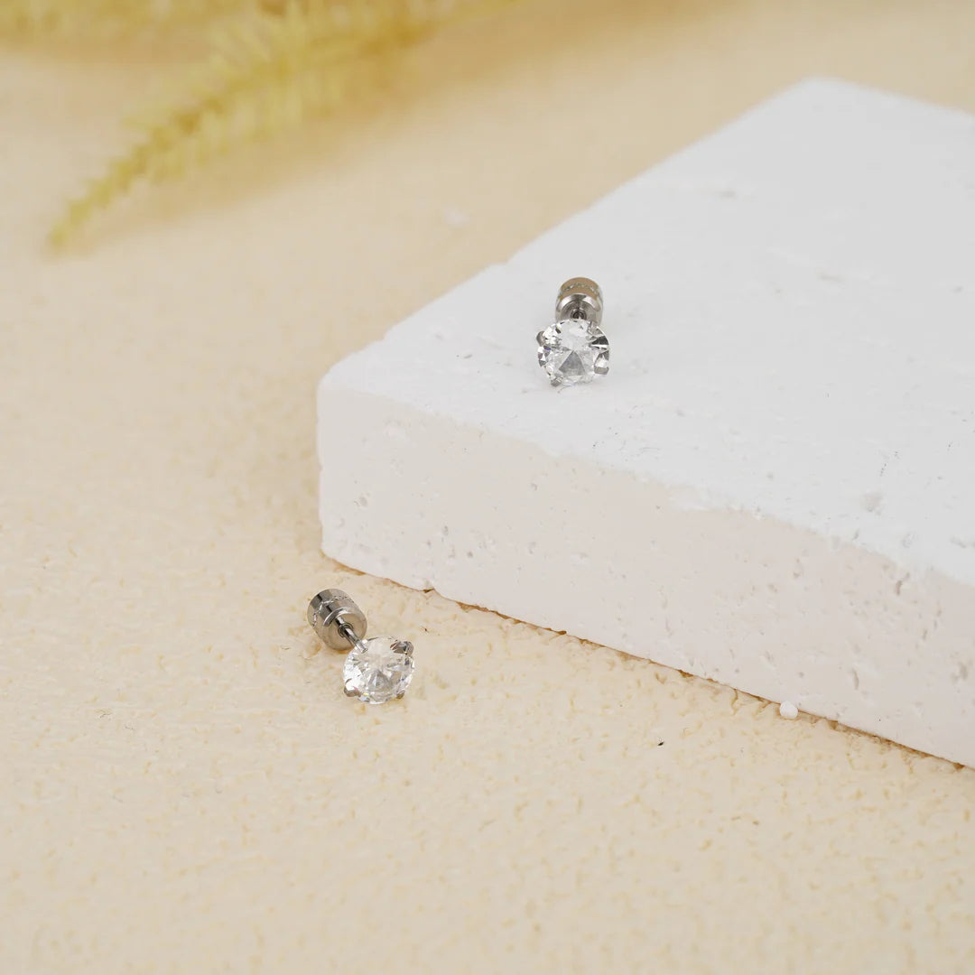 Amada - Silver Cubic Zirconia Stud Earrings Women