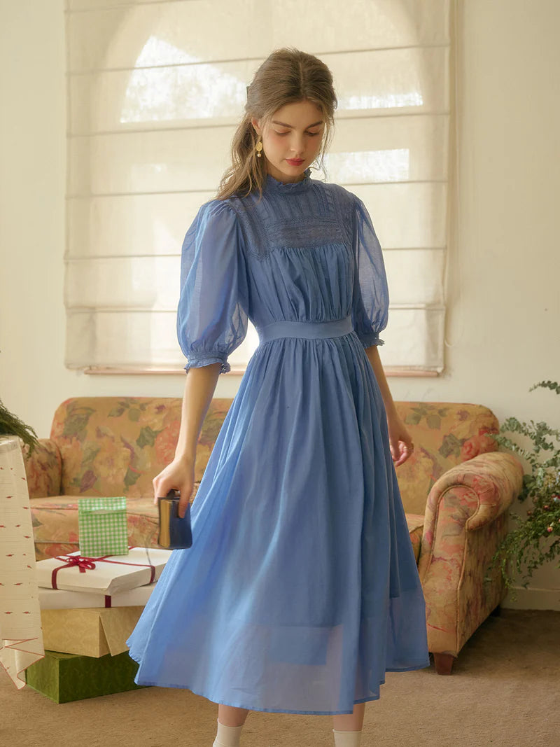 Amber - Averie Blue Panel Detail Midi Dress