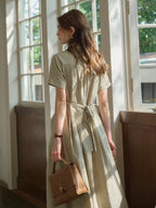 Bianca - V Neck Lapel Plaid Dress Elegant Style