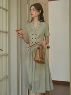 Bianca - V Neck Lapel Plaid Dress Elegant Style