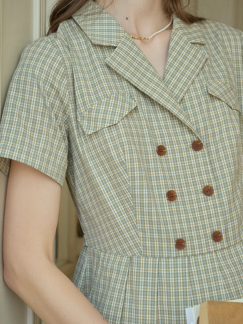 Bianca - V Neck Lapel Plaid Dress Elegant Style