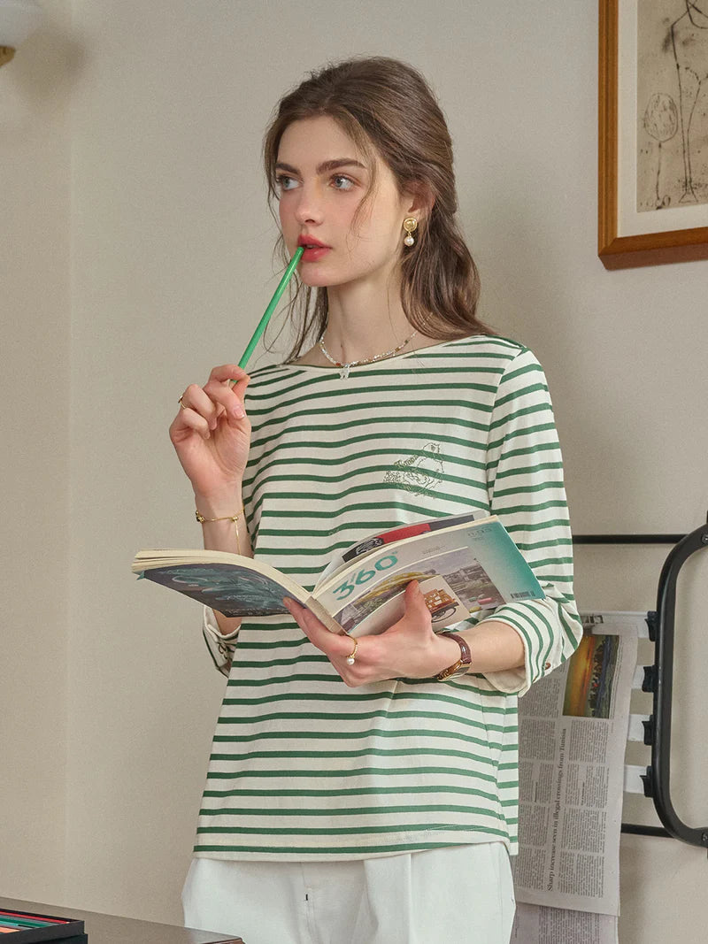 Alexia - Round Neck Striped Everyday Casual Top