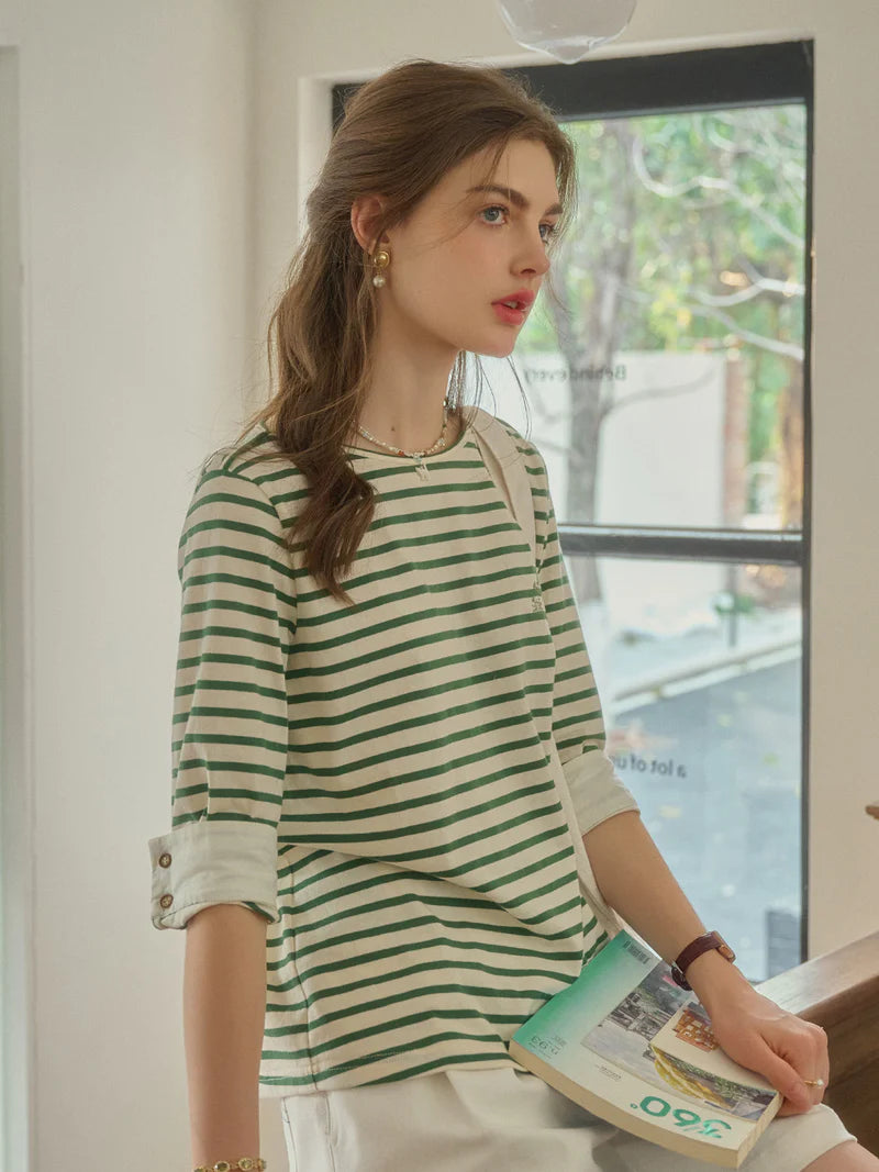 Alexia - Round Neck Striped Everyday Casual Top