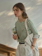 Alexia - Round Neck Striped Everyday Casual Top