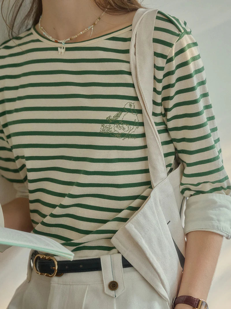 Alexia - Round Neck Striped Everyday Casual Top