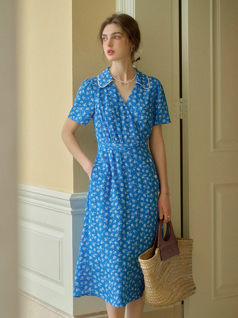 Tahlia - V Neck Floral Tea Dress Elegant Style
