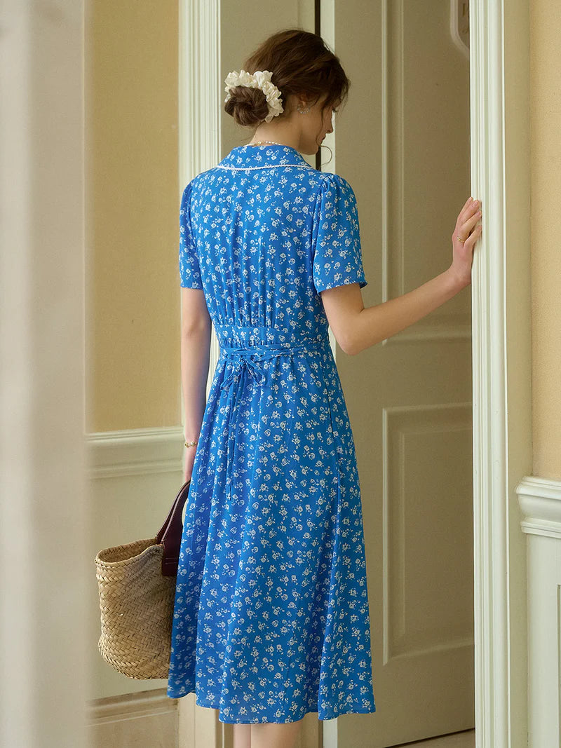 Tahlia - V Neck Floral Tea Dress Elegant Style