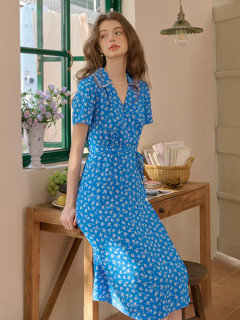 Tahlia - V Neck Floral Tea Dress Elegant Style