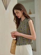 Amara - Round Neck Plaid Sleeveless Casual Top