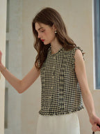 Amara - Round Neck Plaid Sleeveless Casual Top