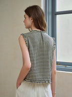 Amara - Round Neck Plaid Sleeveless Casual Top
