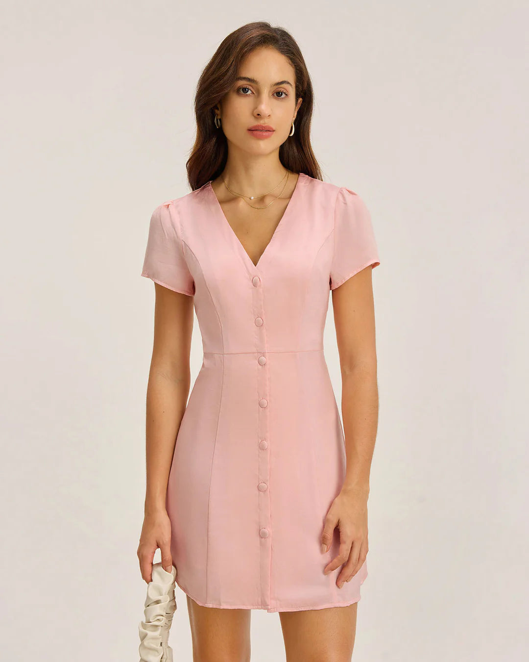Atherton - Dark Green V-Neck Button-Up Mini Dress