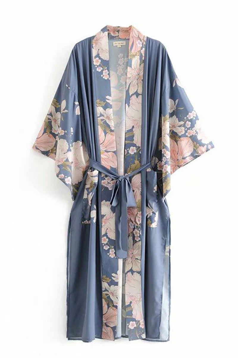 Ella - Navy Kimono Beach Lounge Cover Up