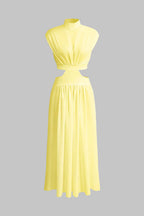 Adeline - Mock Neck Cut Out Ruched Maxi Dress Women