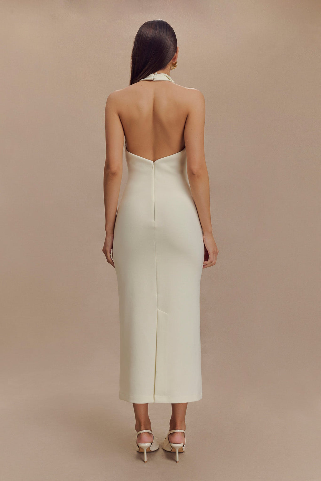 Catherine - Ivory Halter Elegant Midi Dress