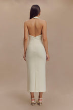 Catherine - Ivory Halter Elegant Midi Dress
