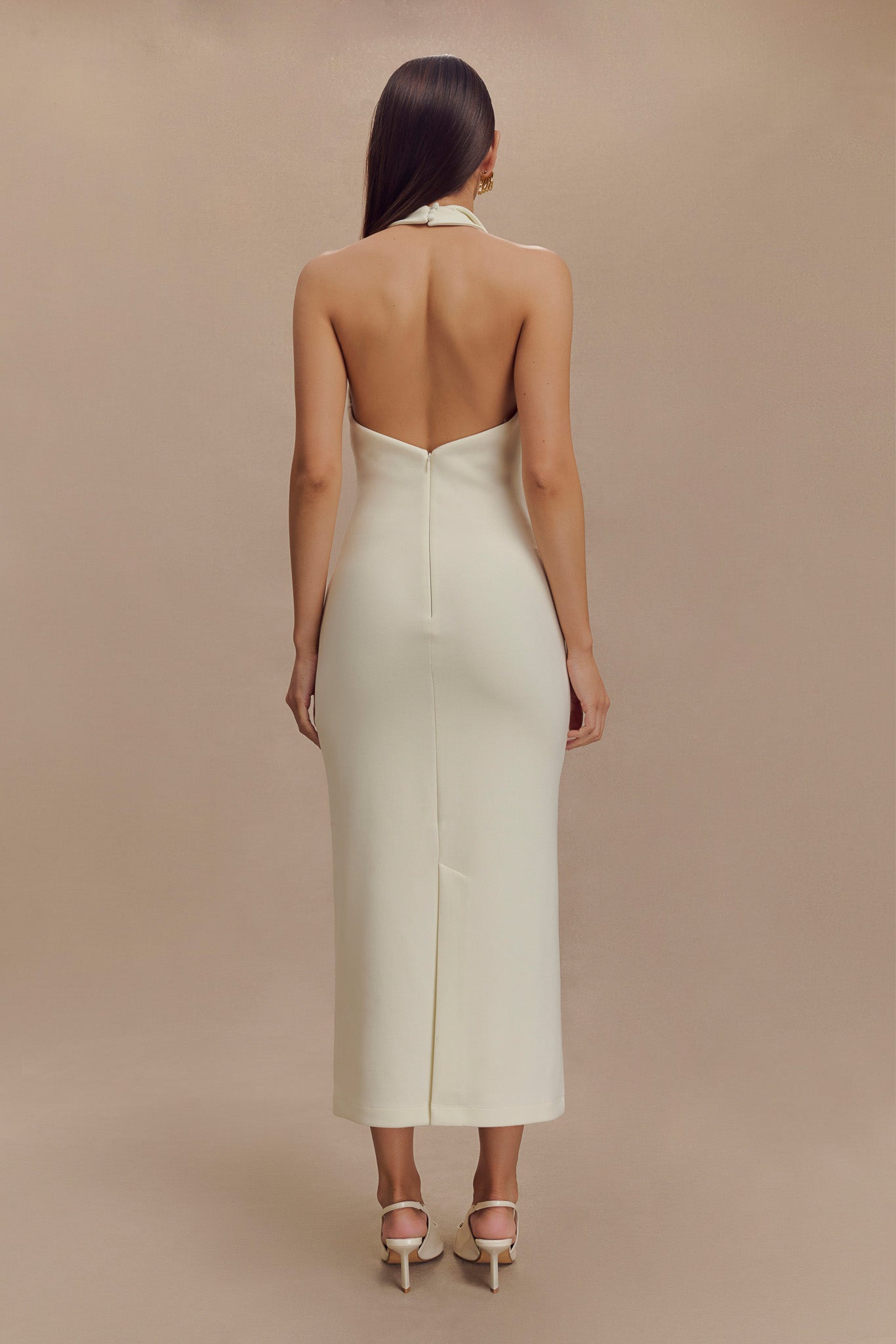 Catherine - Ivory Halter Elegant Midi Dress