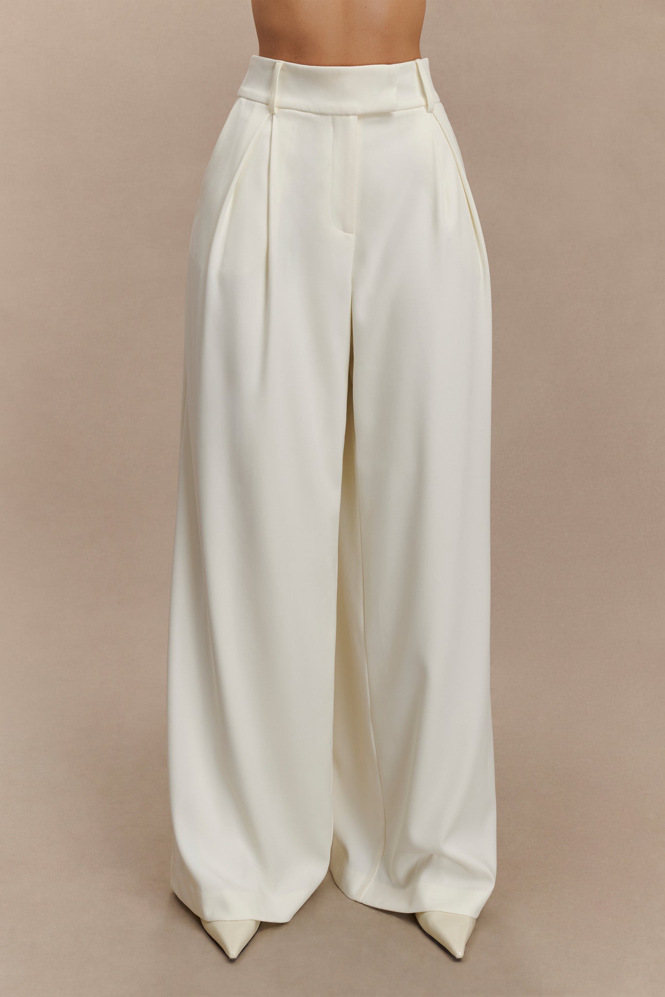 Candice - Ivory Pleated Wide Leg Pants