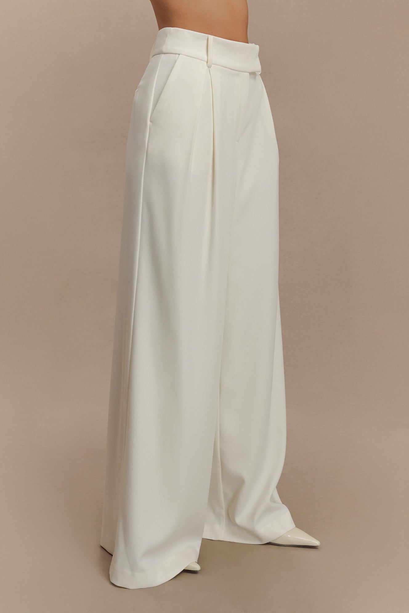Candice - Ivory Pleated Wide Leg Pants