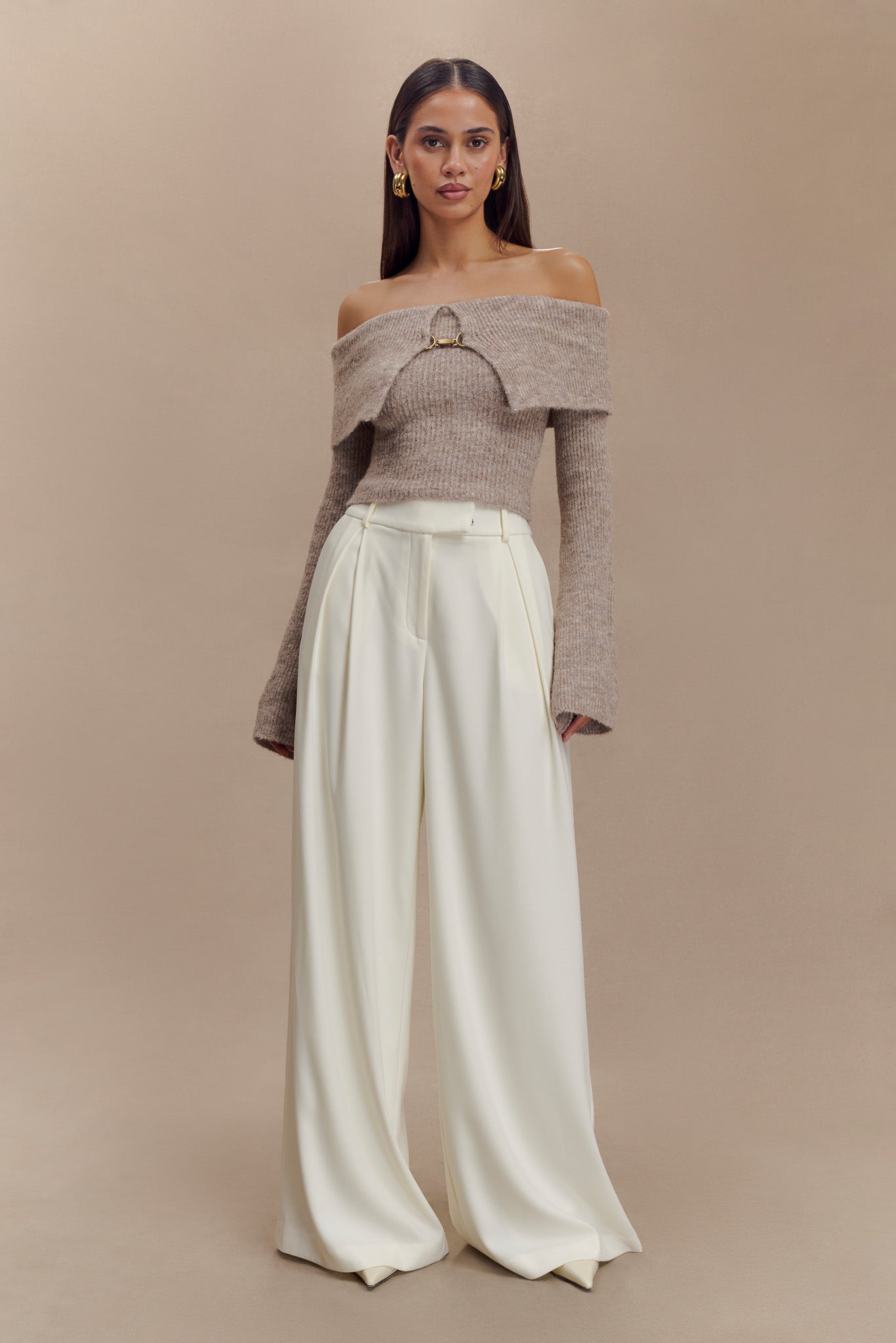 Candice - Ivory Pleated Wide Leg Pants